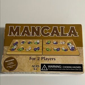 Mancala Game Set with Wooden Board and Multi-Colored Stones